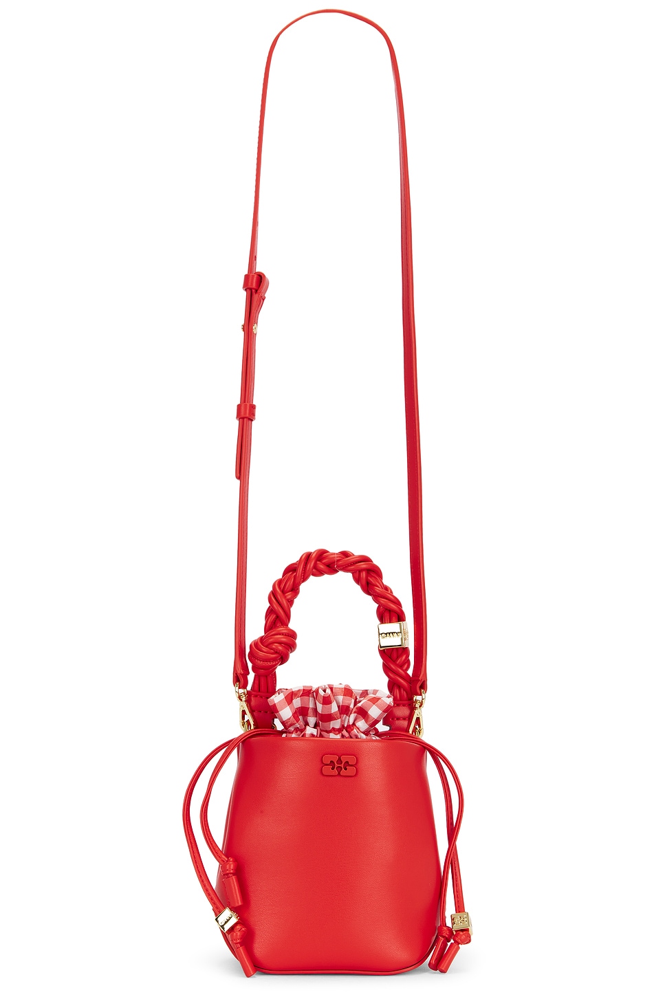 Ganni Bou Bucket Mini Vichy Pouch in Red Alert | REVOLVE