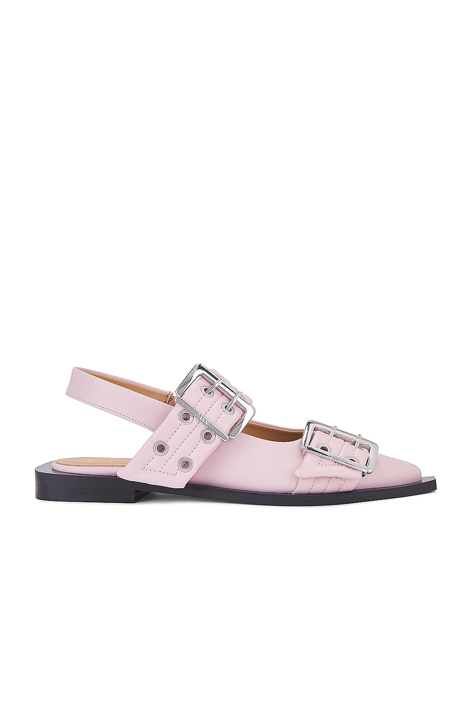 Ganni Feminine Buckle Ballerina in Chalk Pink | REVOLVE