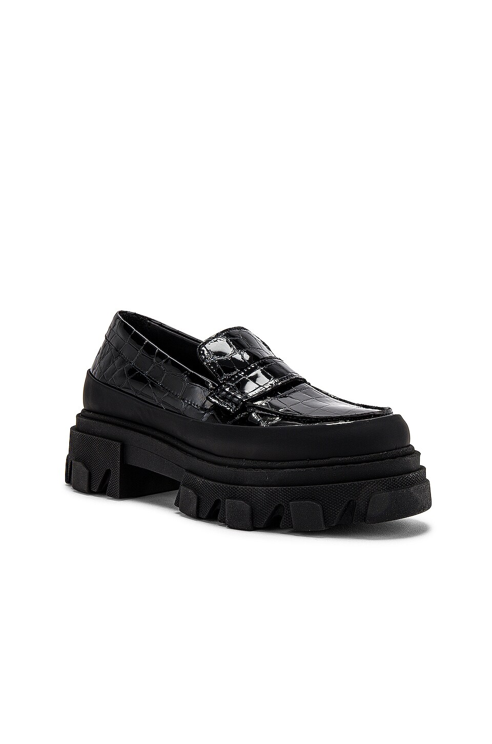ganni belly croc chunky loafer in black