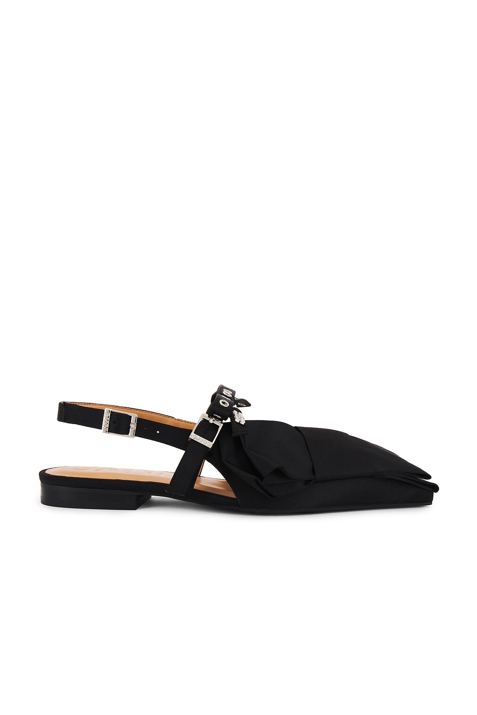 GANNI 関税込 ビッグボウ スリングバック バレリーナ サテン Ganni BIG BOW BALLERINA スリングバック - Black | REVOLVE