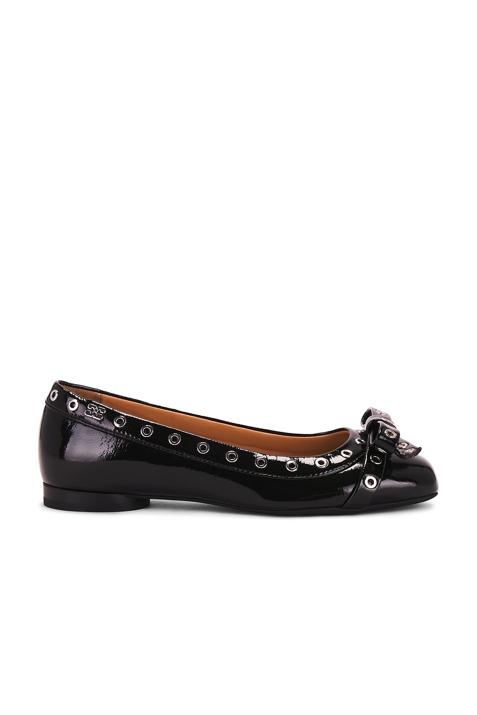 Ganni■Eyelets Bow Ballerina Naplack - Black Ganni Eyelets Bow Ballerina Naplack in Black | REVOLVE