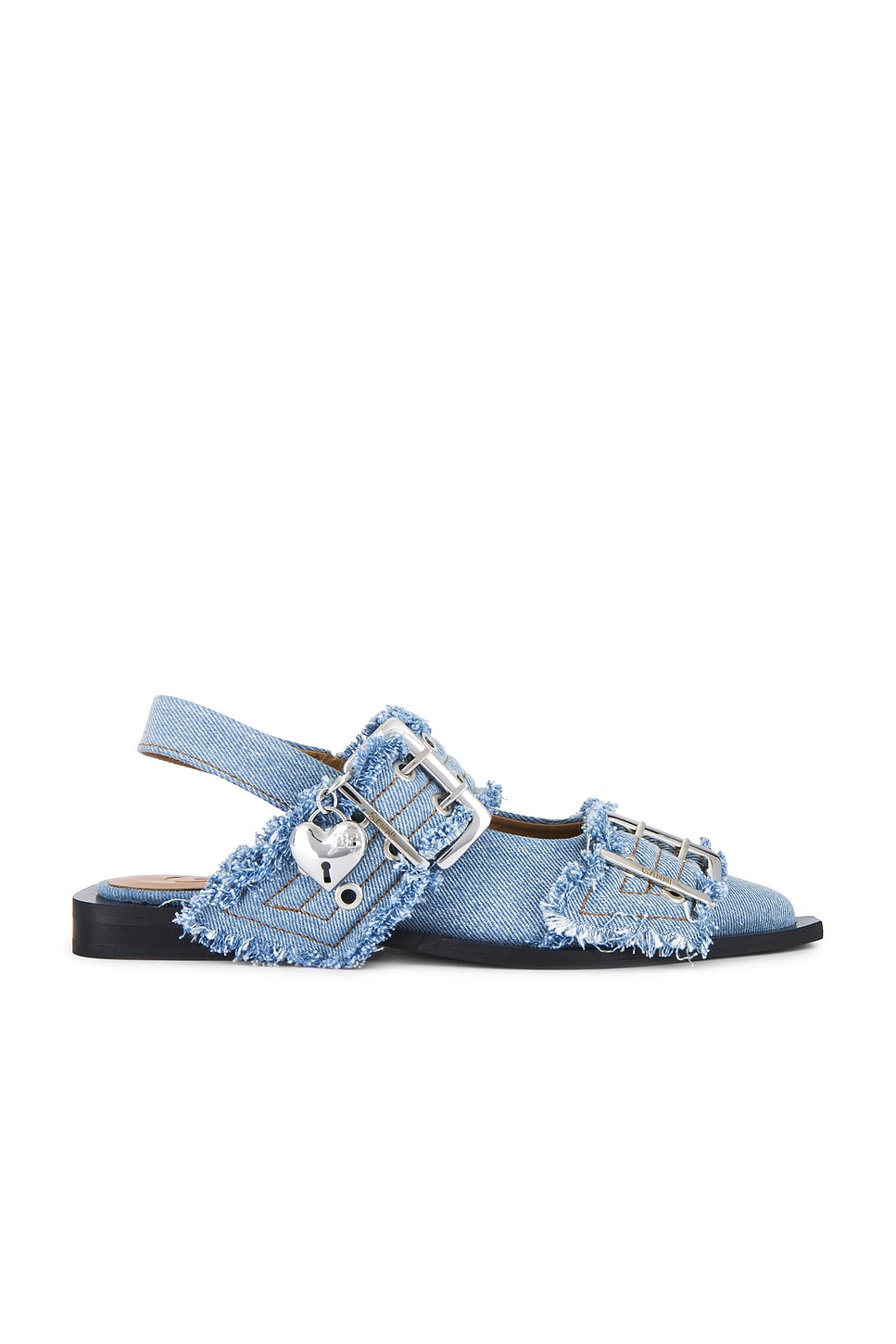 GANNI ガニー●デニムフリンジ フェミニンバックル バレリーナ Ganni Feminine Buckle Ballerina in Faded Denim | REVOLVE