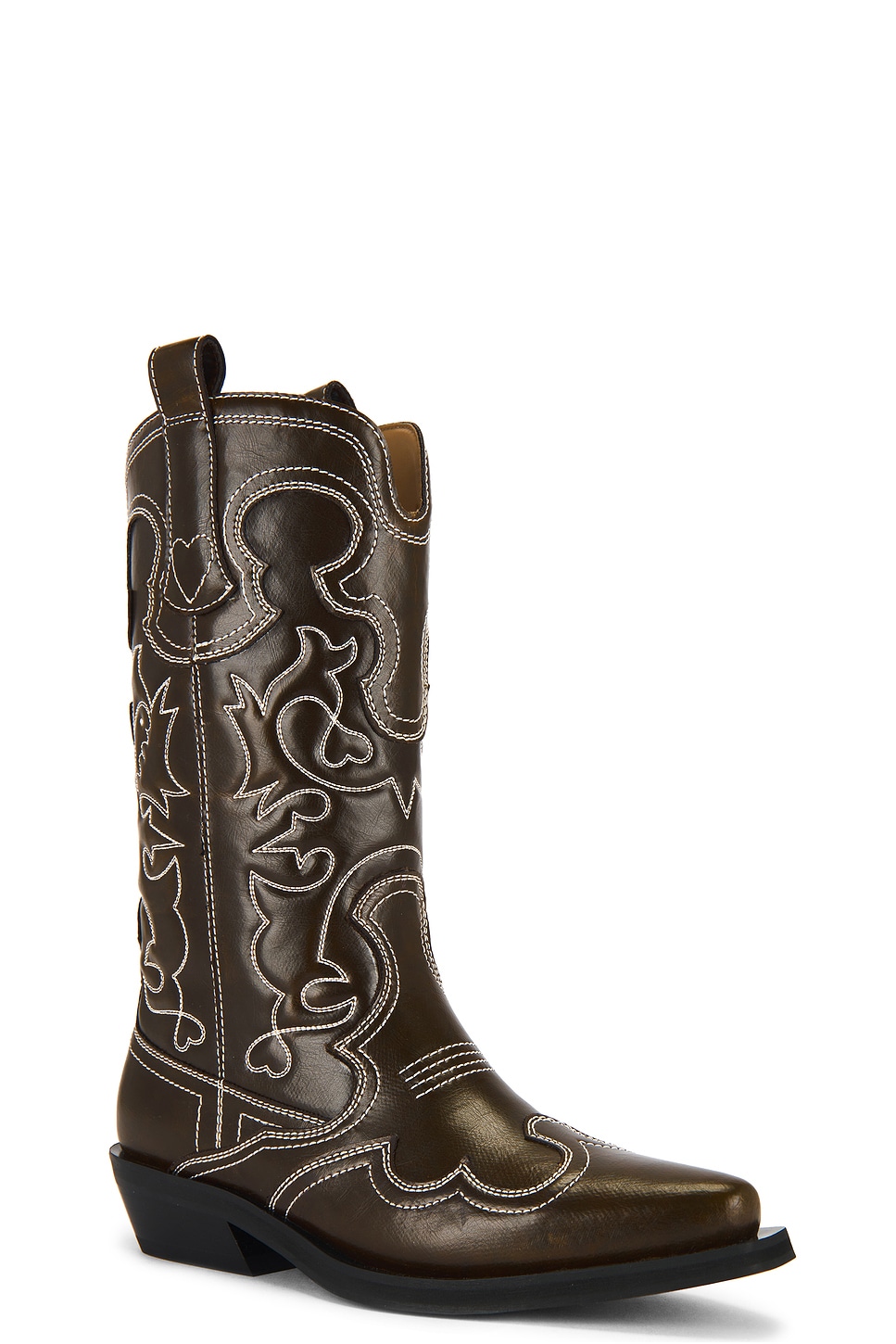 GANNI Mid Shaft Embroidered Western Boot