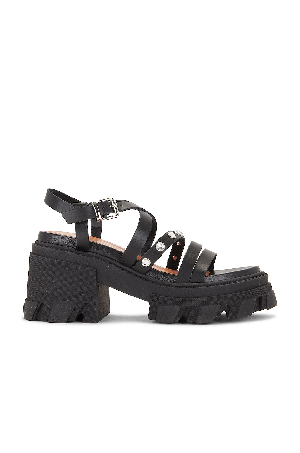 Ganni Cleated Strappy Sandal in Black | REVOLVE