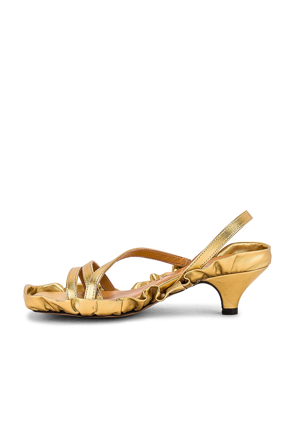 Ganni Kitten Heel Sandal in Gold | REVOLVE