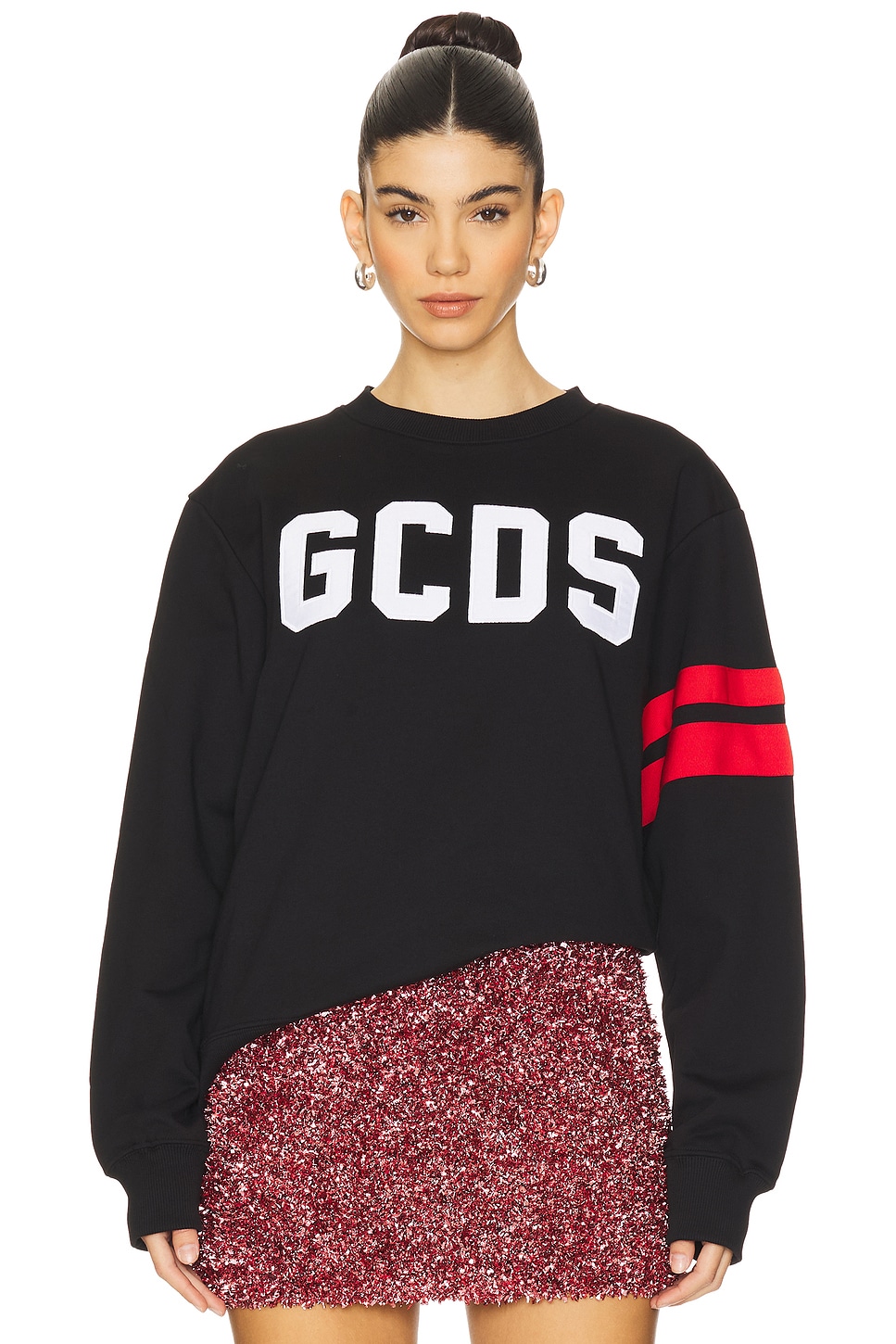 GCDS Logo Regular Crewneck in Black REVOLVE