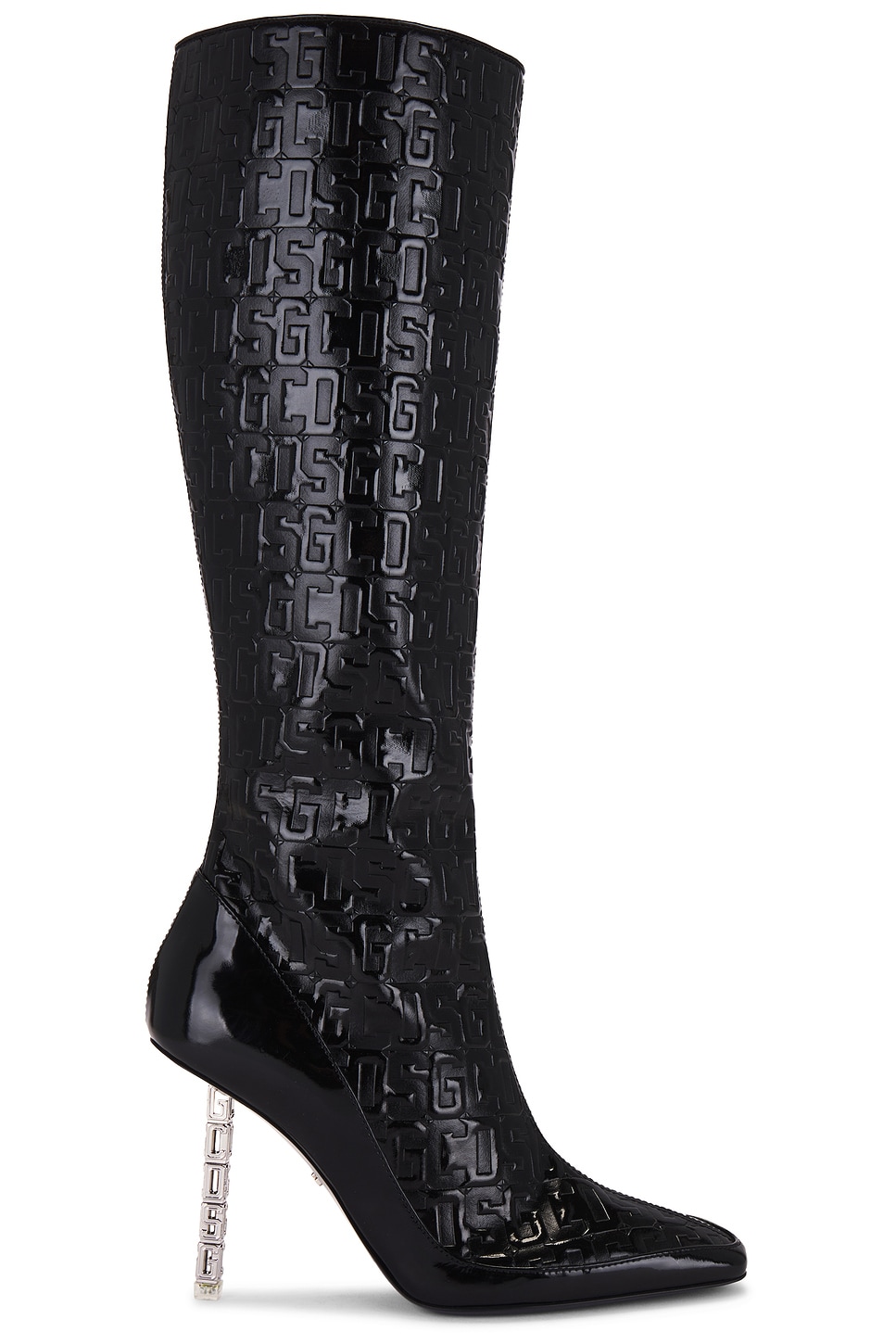 GCDS Patent Monogram Logo Chain Boots in Black | REVOLVE