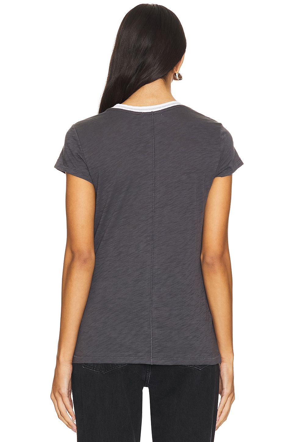 Reign Ringer Tee Goldie Short Sleeve Metallic Tipped Ringer Tee in Iron | REVOLVE