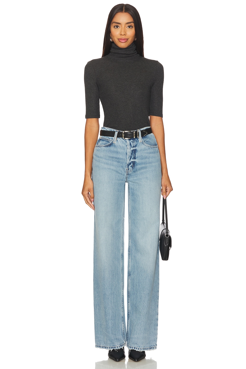 NECK SLIT SHEER TOP /CHARCOAL A536 - MEER.