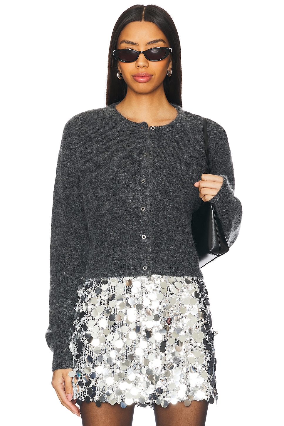 Gestuz Debbie Short Cardigan in Charcoal Melang REVOLVE