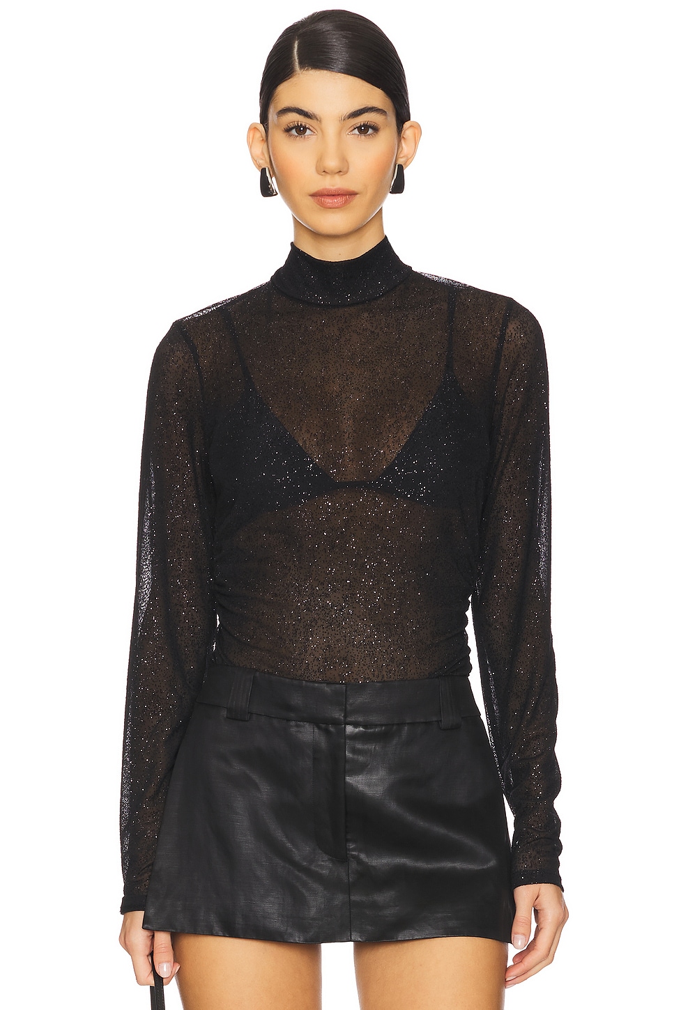 Princess Cut Blouse Designs Black Net High Neck Top Fashion Women