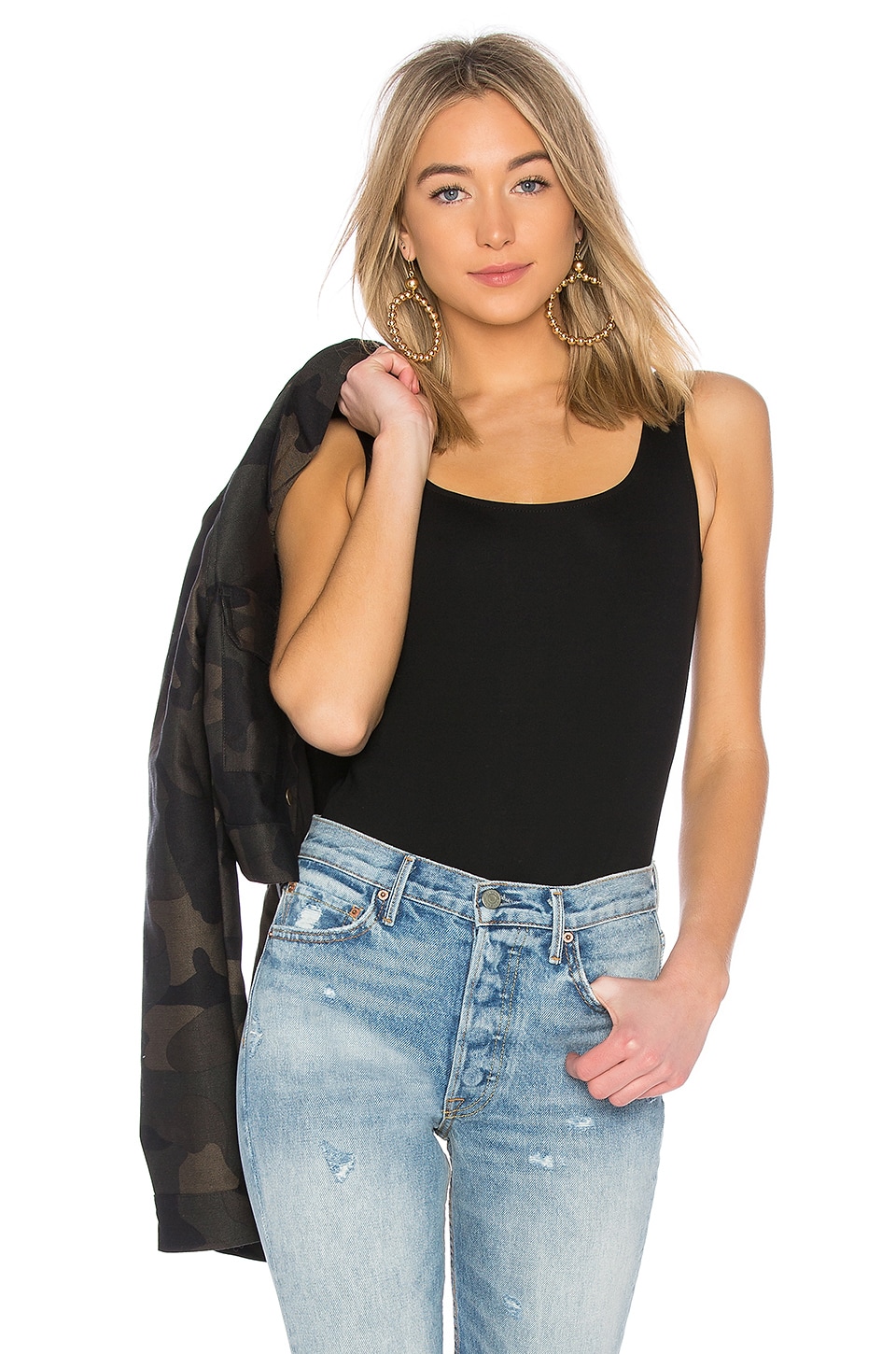 square neck bodysuit in black