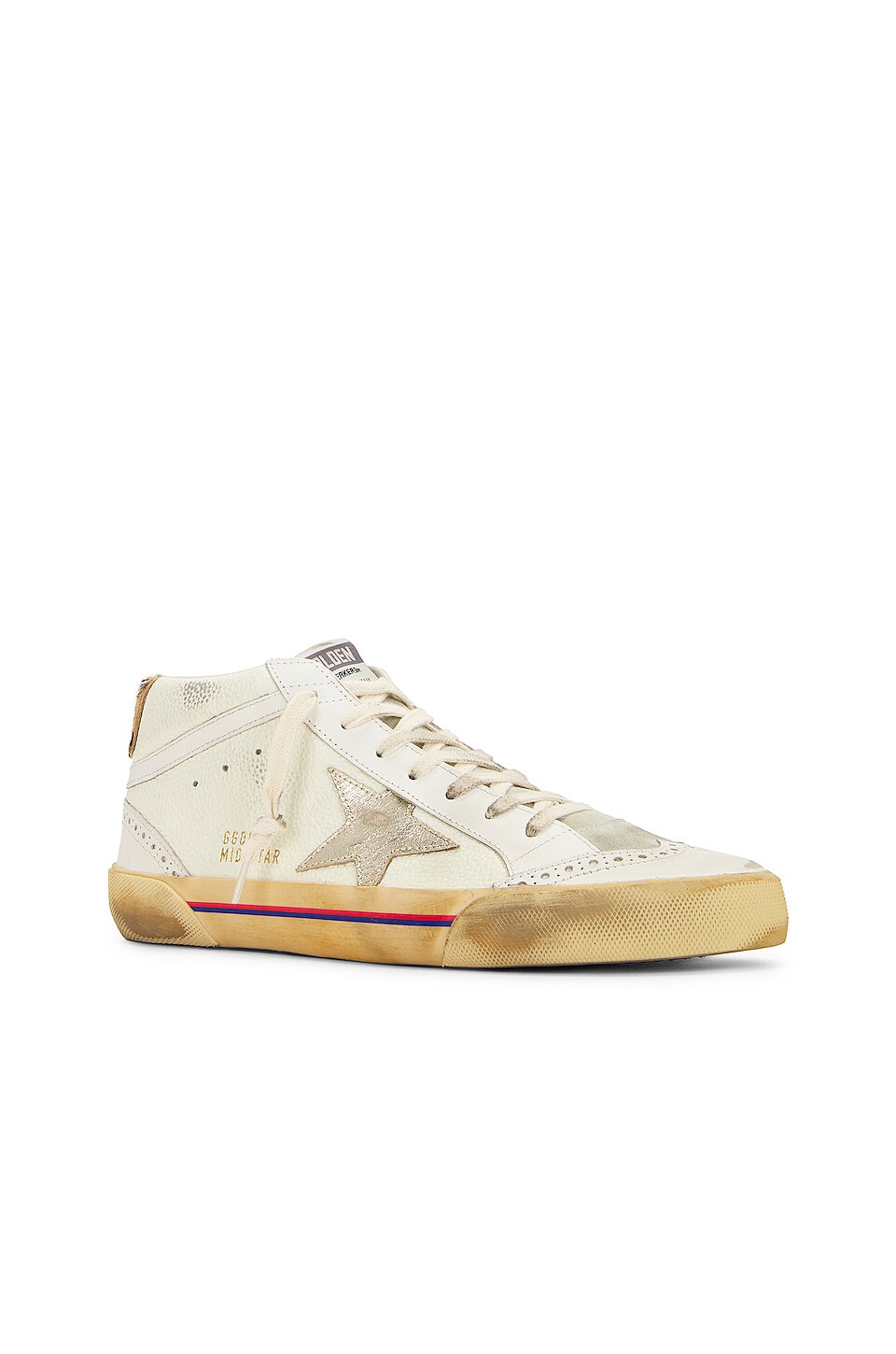 Golden Goose Mid Star Drummer Shoe in Cream, Ice, White, Platinum, & Beige Brown