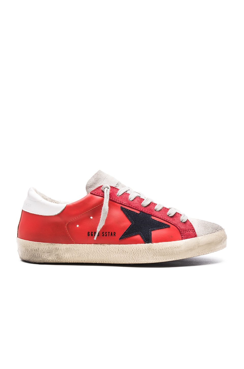 Golden Goose Superstar Sneakers in Red Leather & White Suede & Blue Star | REVOLVE