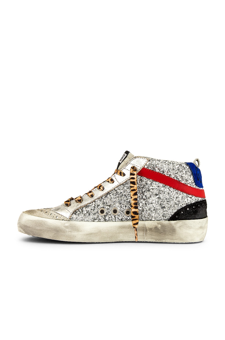 Golden Goose Mid Star Glitter Sneaker in Silver, Red & Black | REVOLVE