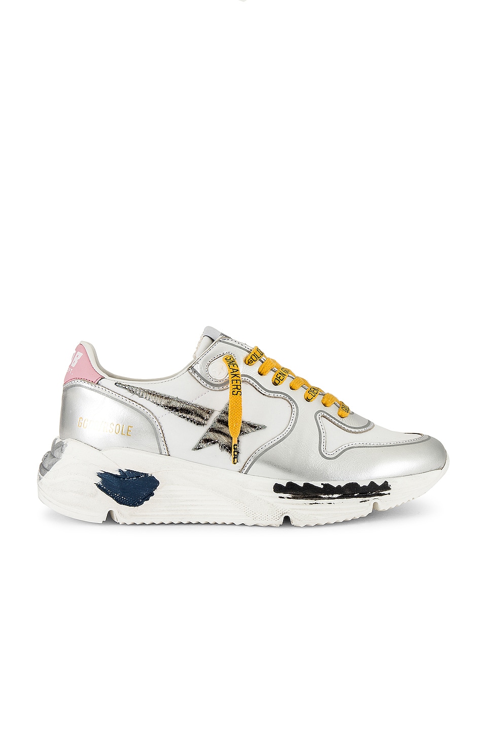 Golden Goose Running Sneaker in Silver, White, Zebra, & Pink | REVOLVE