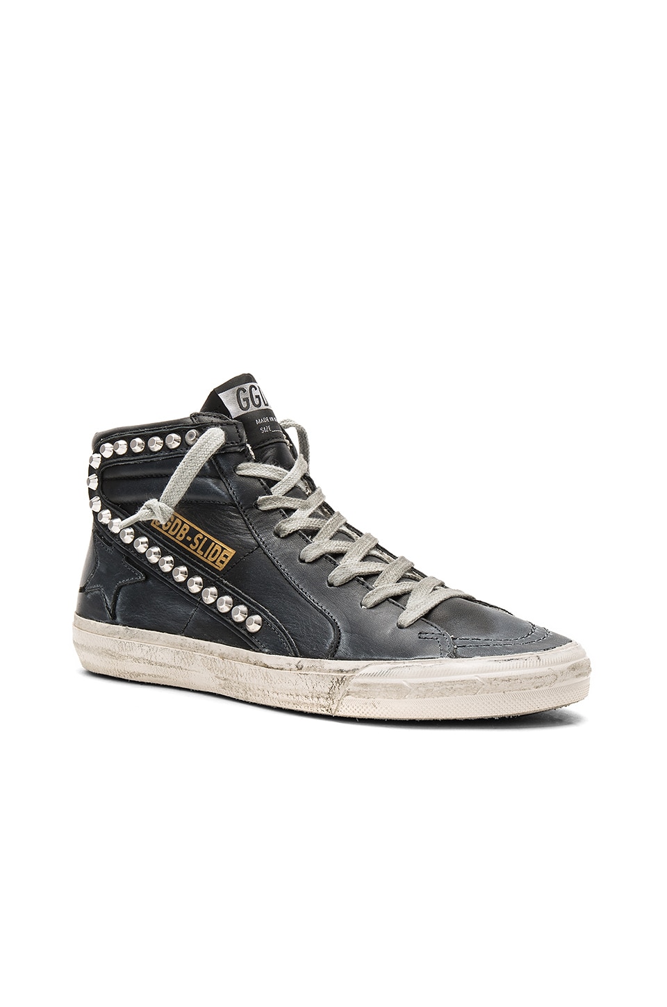 Golden Goose Slide Sneaker in Black Leather Studs | REVOLVE