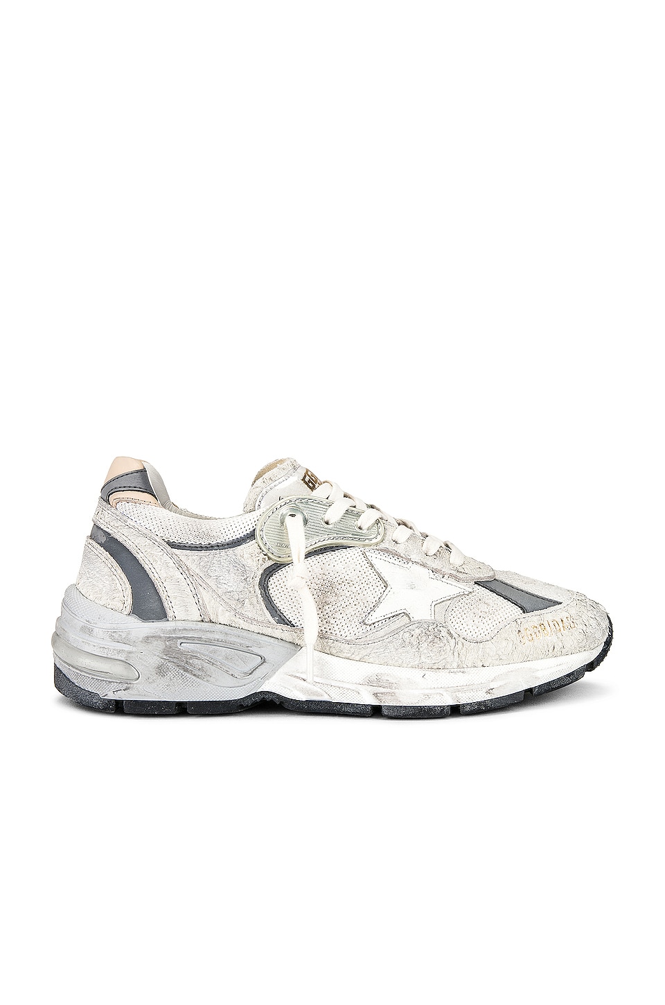 Golden Goose Running Dad Sneaker in White & Silver | REVOLVE