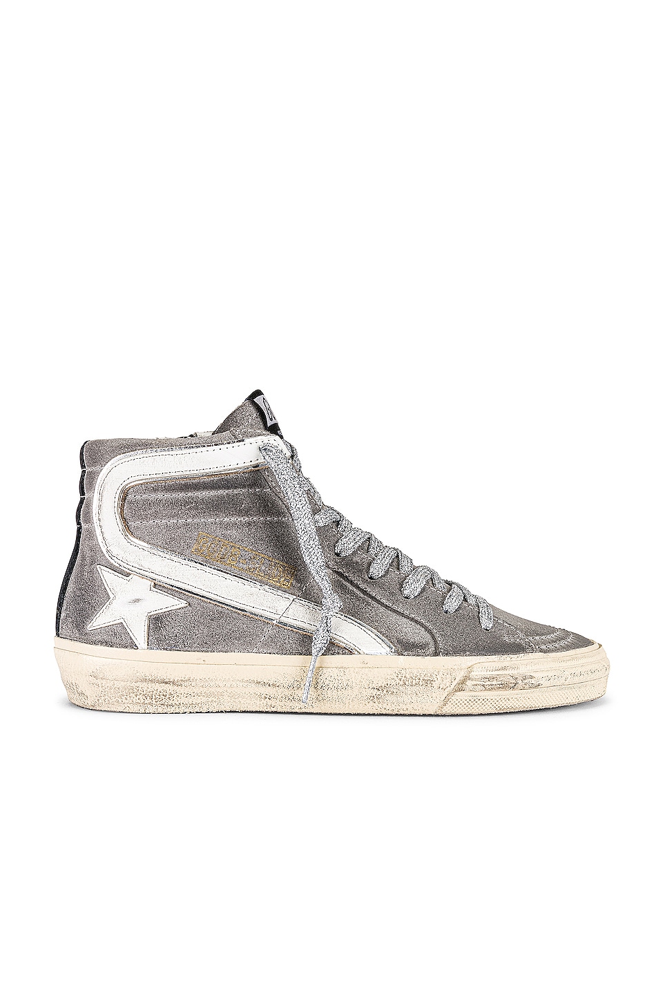 Golden Goose Slide Sneaker in Mud, White, & Silver | REVOLVE