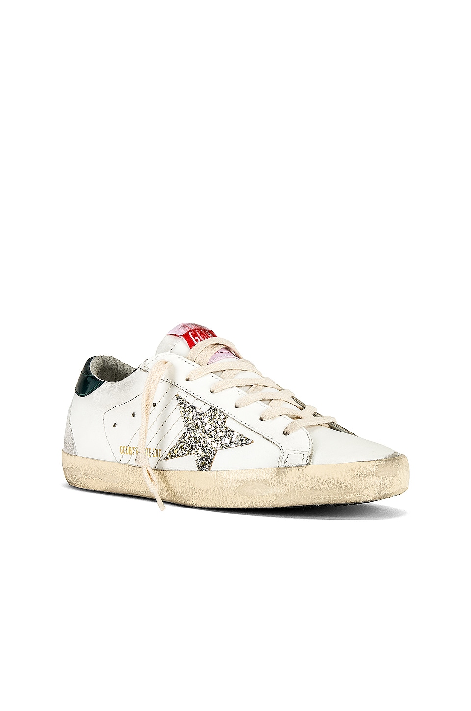 Golden Goose x REVOLVE Superstar Sneaker in White, Platinum, & Emerald Green