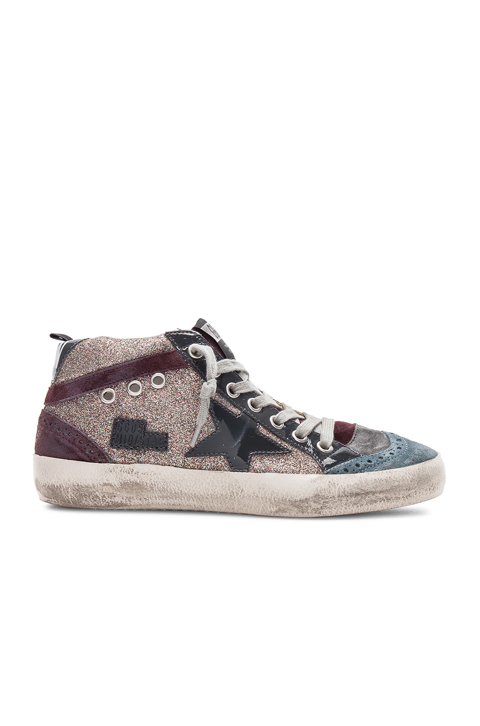 Golden Goose Mid Star Sneaker in Multi Glitter & Grey Patent Star | REVOLVE