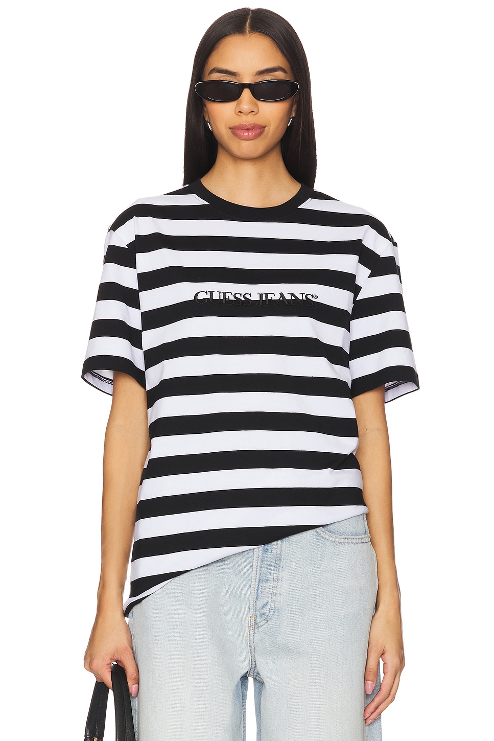 guess t shirt dress striped GUESS Originals jersey t-shirt dress in off white/navy