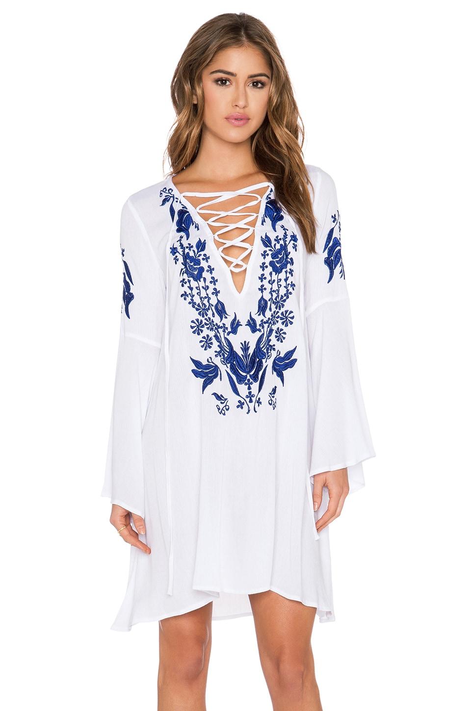 GLAMOROUS Peasant Dress in White & Blue | REVOLVE