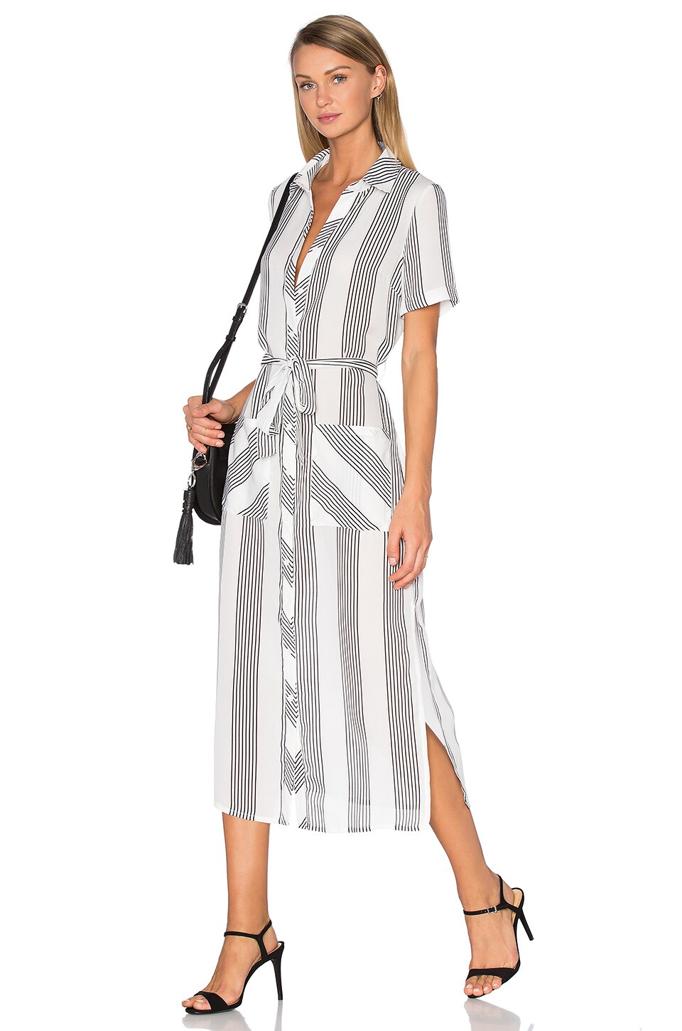 GLAMOROUS Button Up Dress in White Chiffon Stripe | REVOLVE