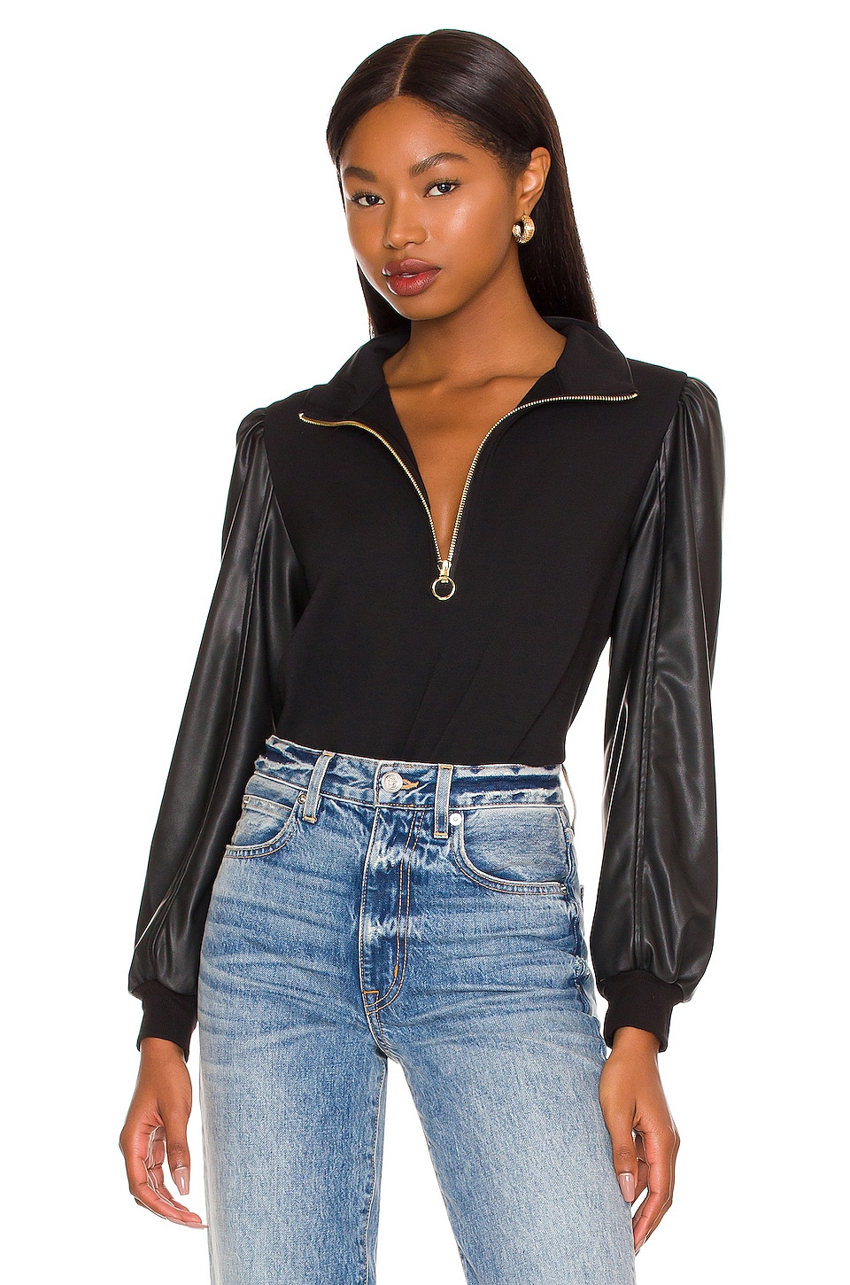 Generation Love Lola Vegan Leather Combo Sweatshirt in Black | REVOLVE