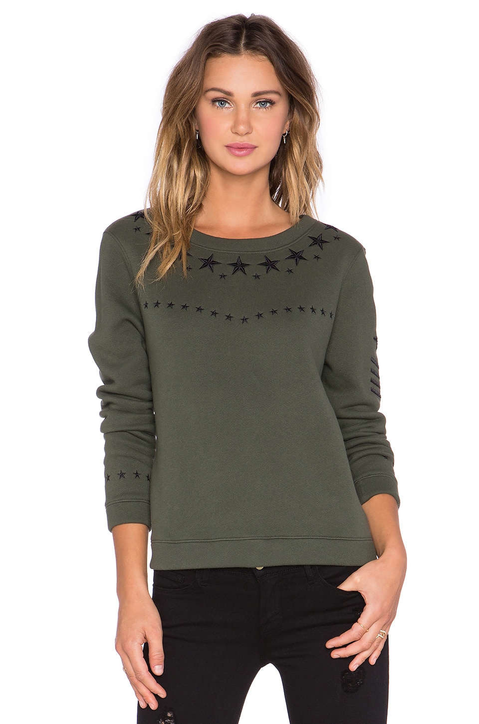 Generation Love Cara Army Embellished Sweatshirt in Army & Black | REVOLVE