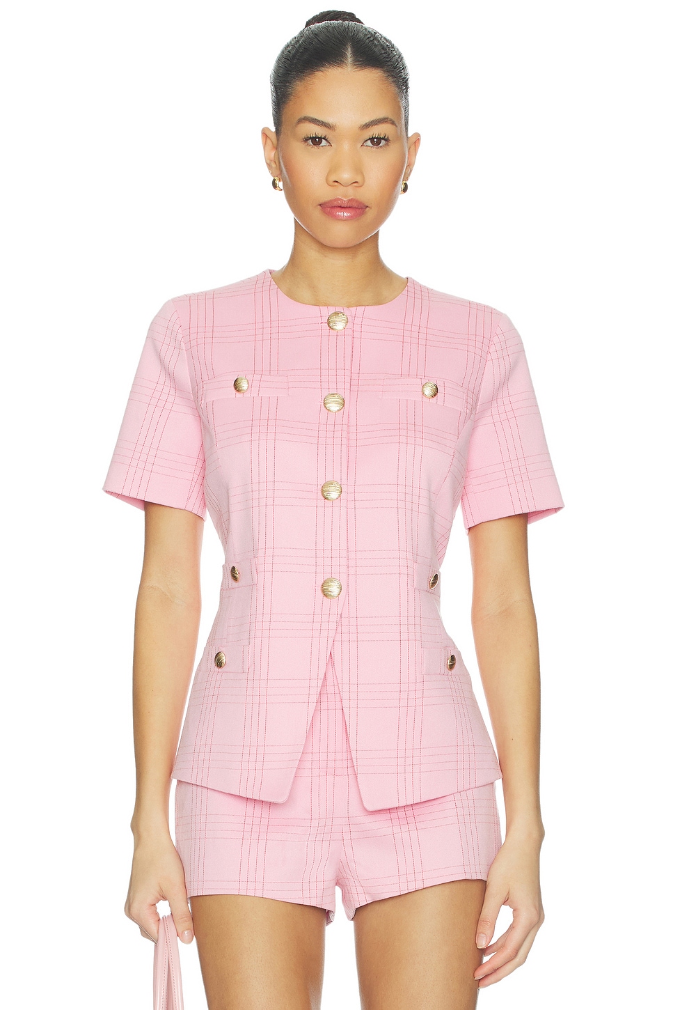 Generation Love Reyes Windowpane Suiting Jacket in Pink & Red