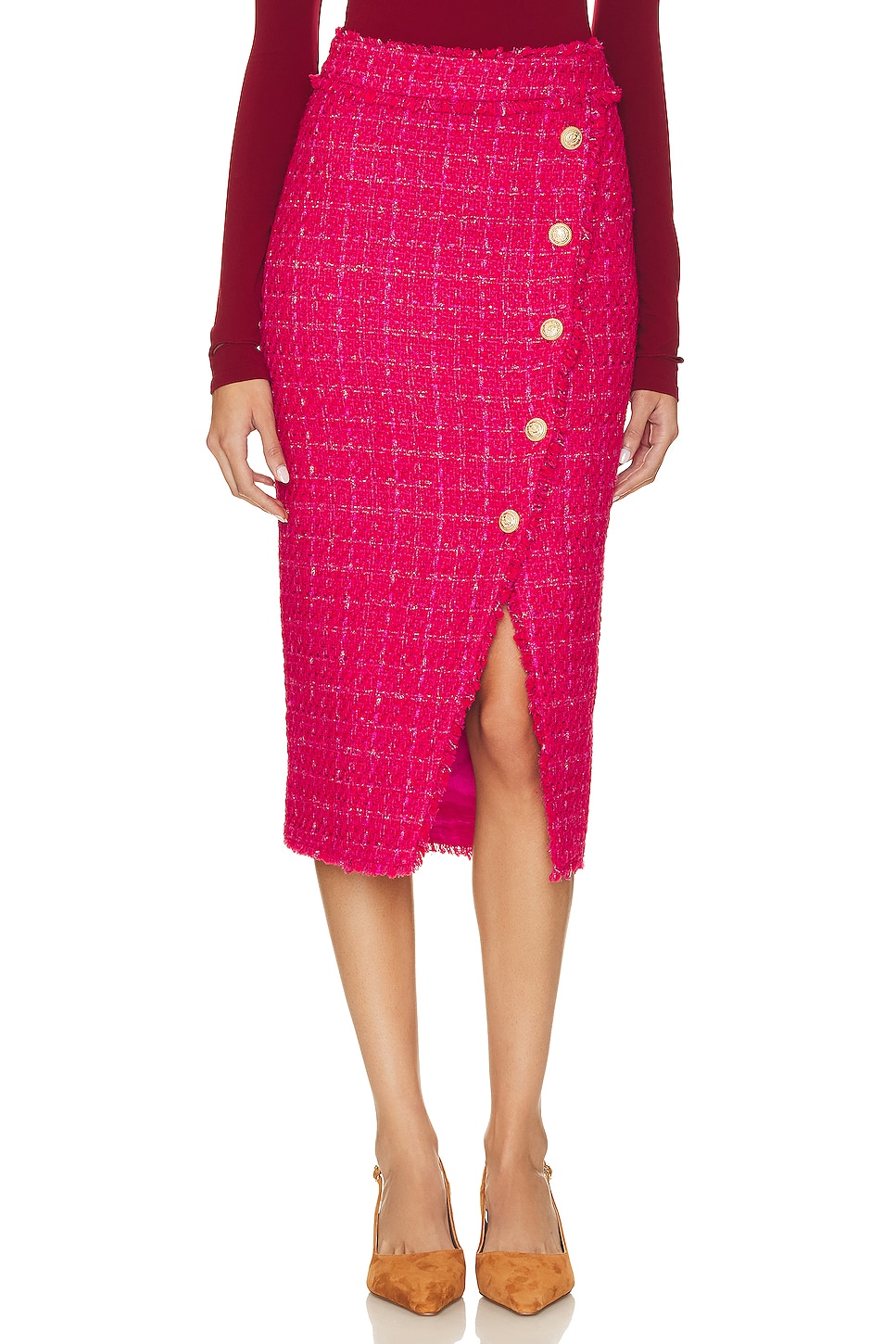 Pink tweed outlet midi skirt