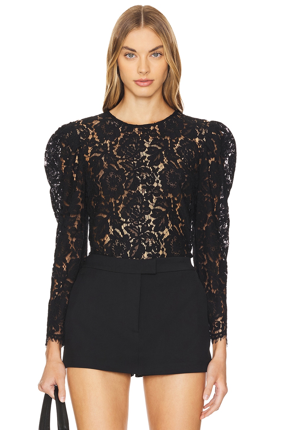 Outlet Generation Love Ophelia Puff Sleeve Lace Neckline Black Long Sleeve Top XS