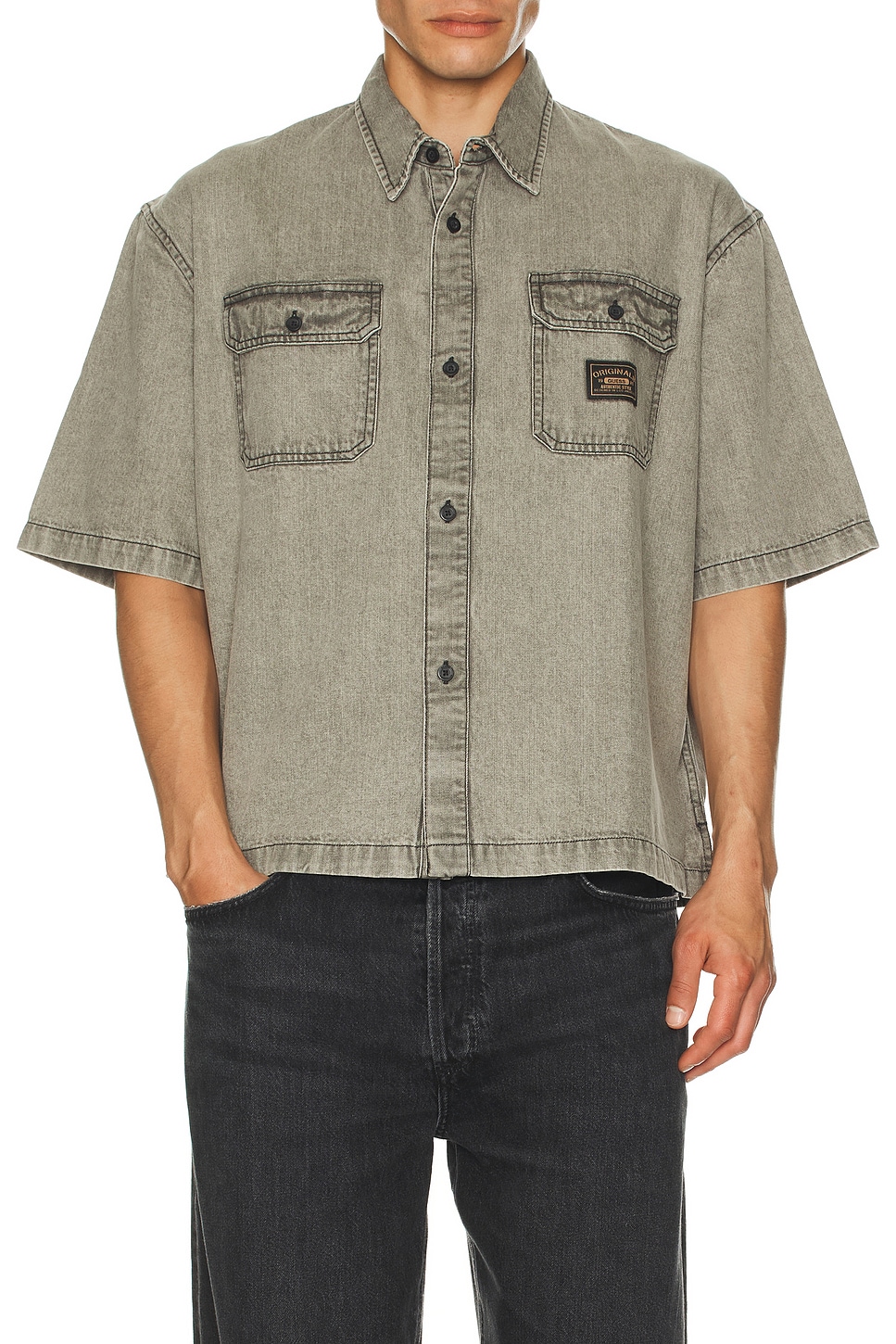 Boxy Denim Short Sleeve Shirt - Thumbnail 4