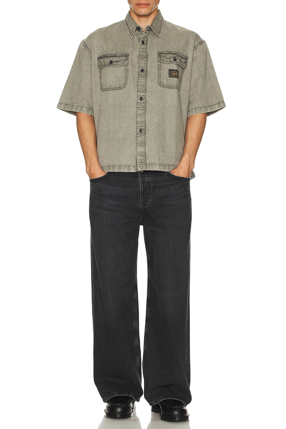 Boxy Denim Short Sleeve Shirt - Thumbnail 5