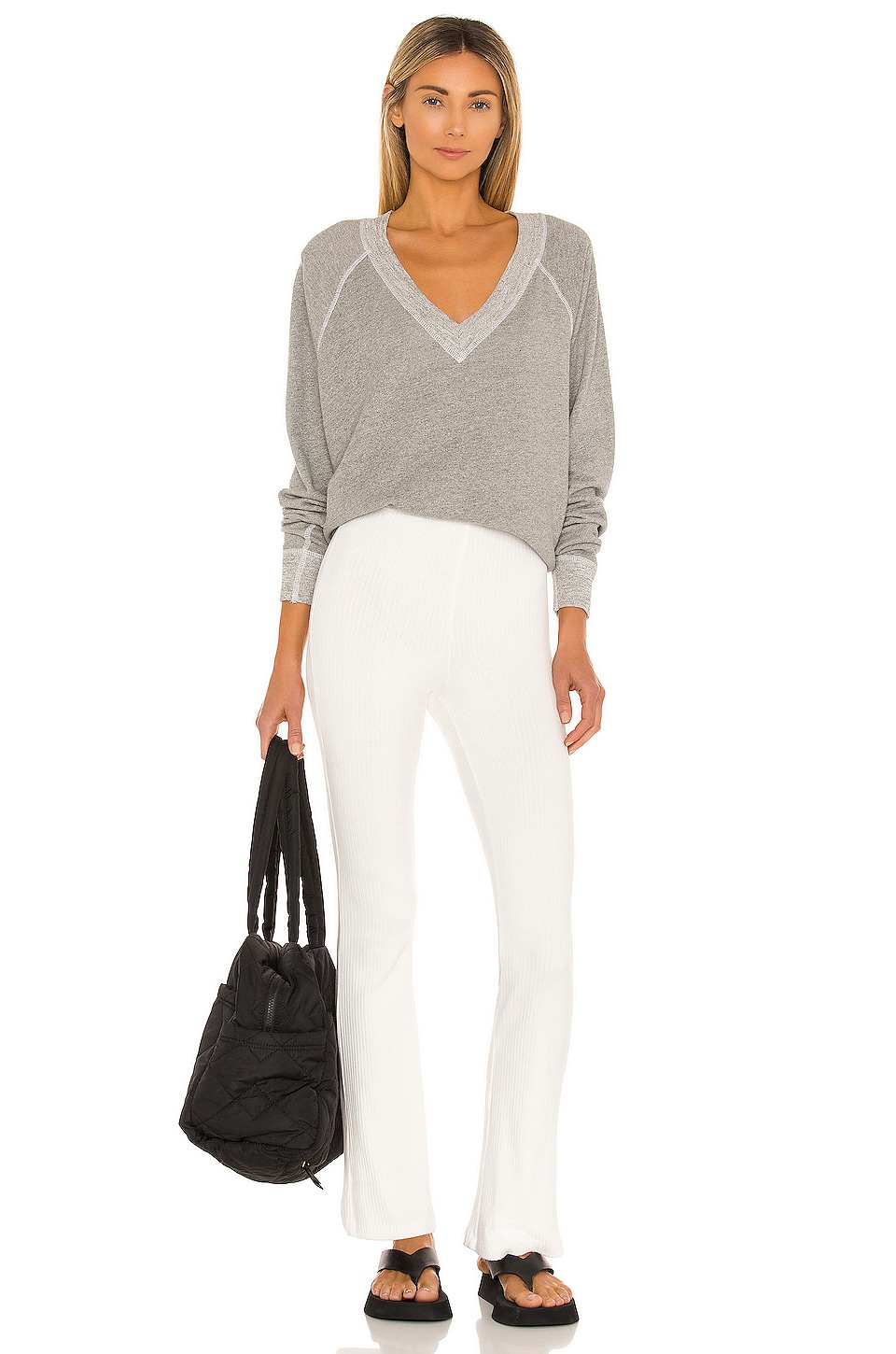 The Great The V Neck Sweatshirt in Varsity Grey | REVOLVE