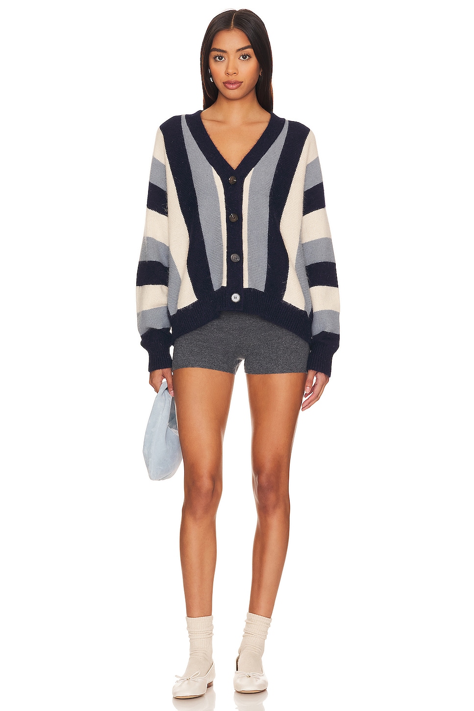 The Great The Fluffy Slouch Cardigan in Navy Stripe REVOLVE