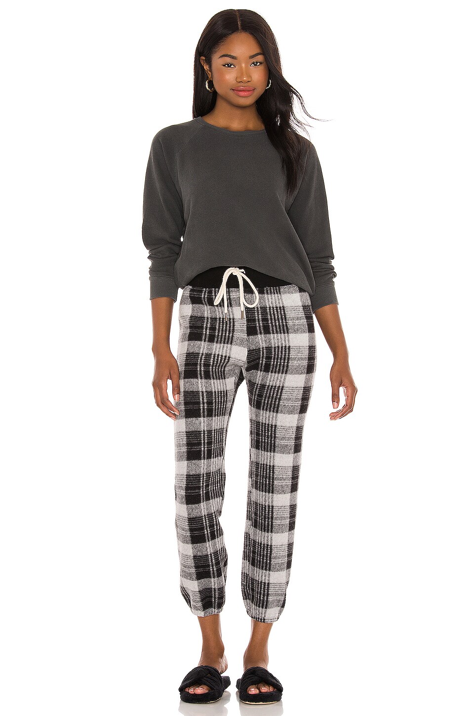 The Great The Warm Up Sweatpant in Black Lumber Plaid | REVOLVE