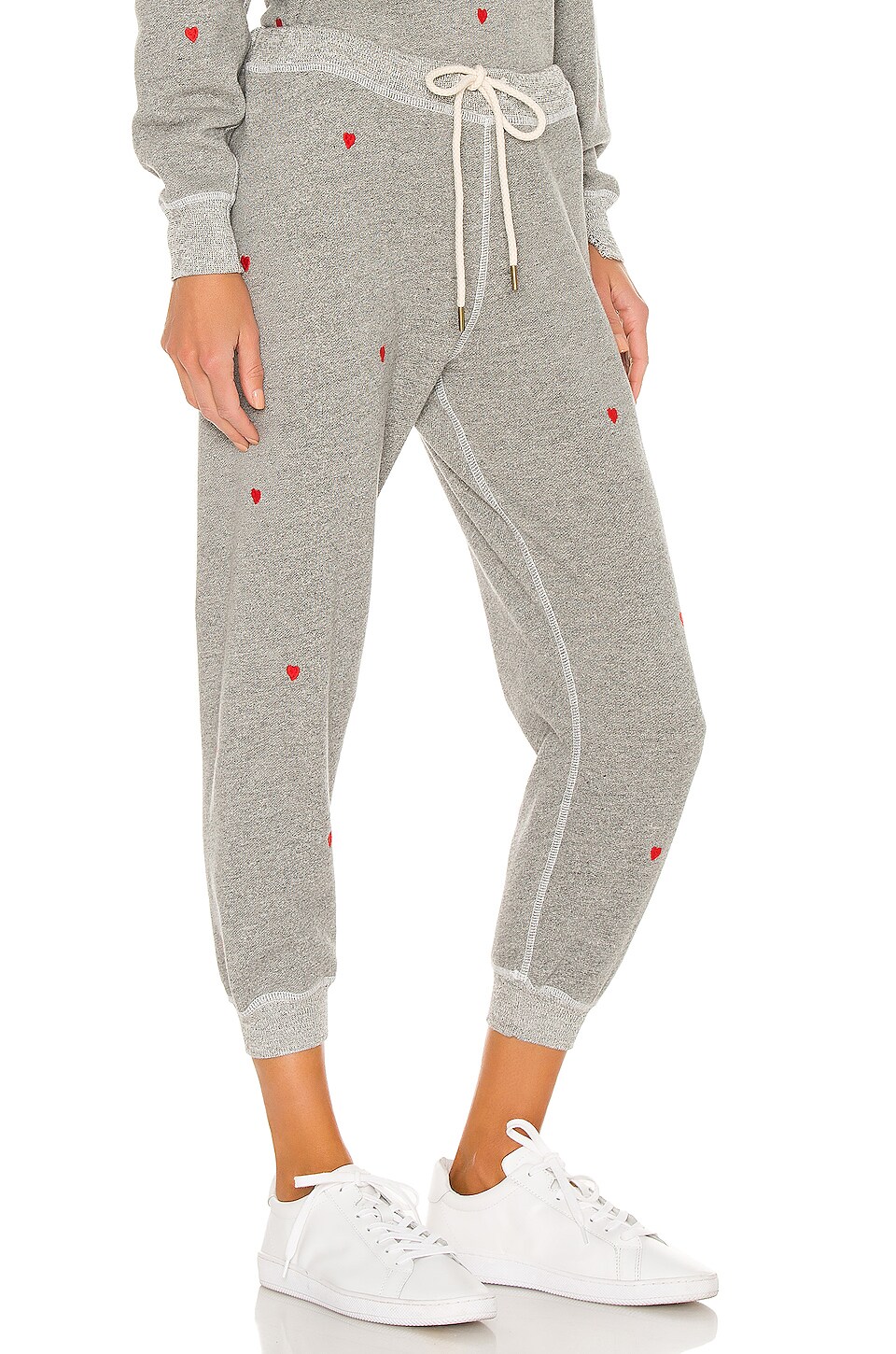 The Great The Cropped Thermal Sweatpant With Heart Embroidery in