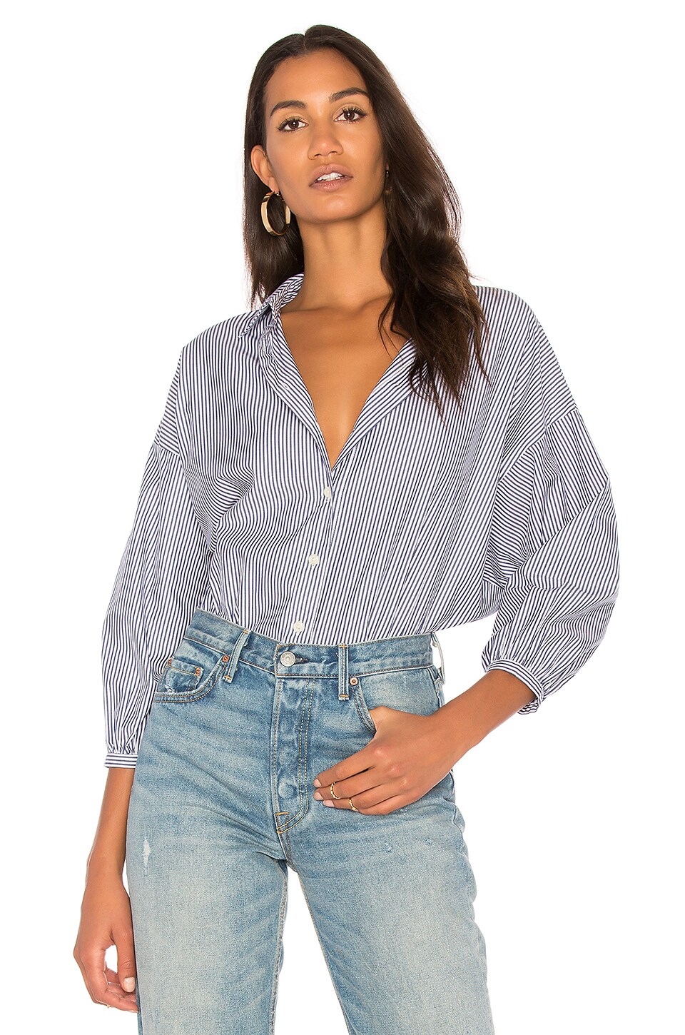 The Great The Easy Button Up in Navy & White Stripe | REVOLVE