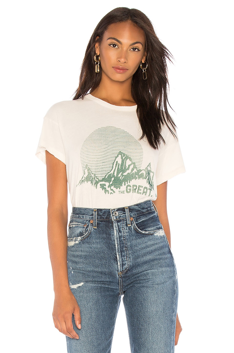 the boxy crew distressed printed cotton-jersey t-shirt in cream