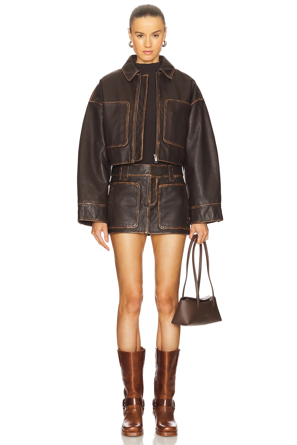 Cropped Leather Patch Pocket Jacket