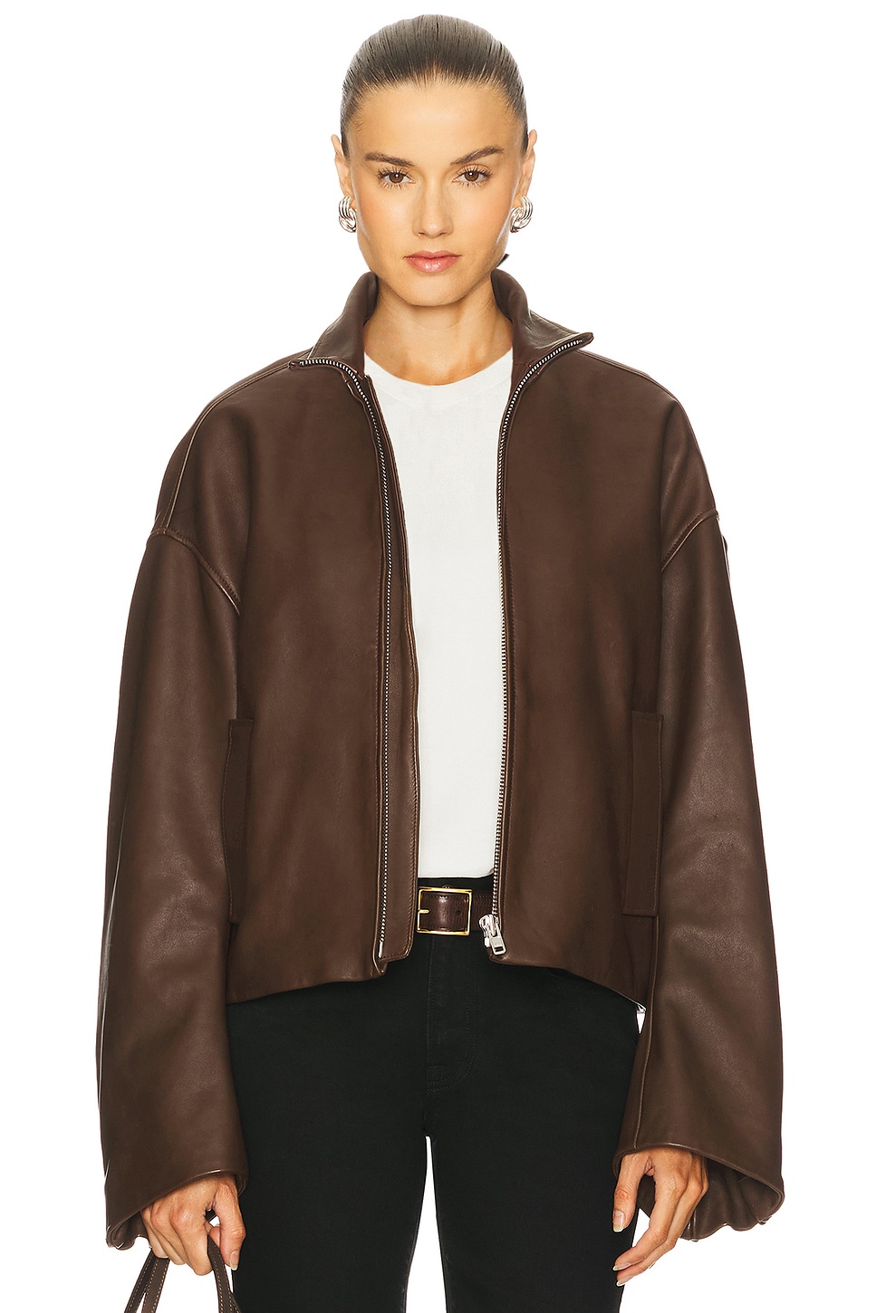 GRLFRND Romy Leather Jacket in Chocolate Brown | REVOLVE