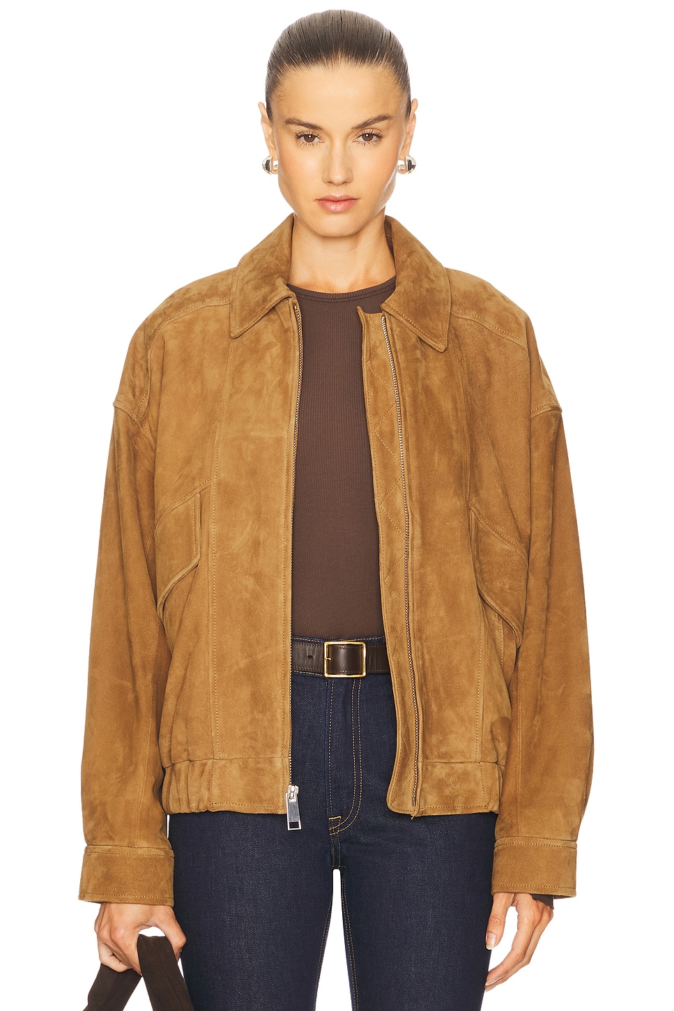 Wren Suede Bomber in Cognac View 1 of 6