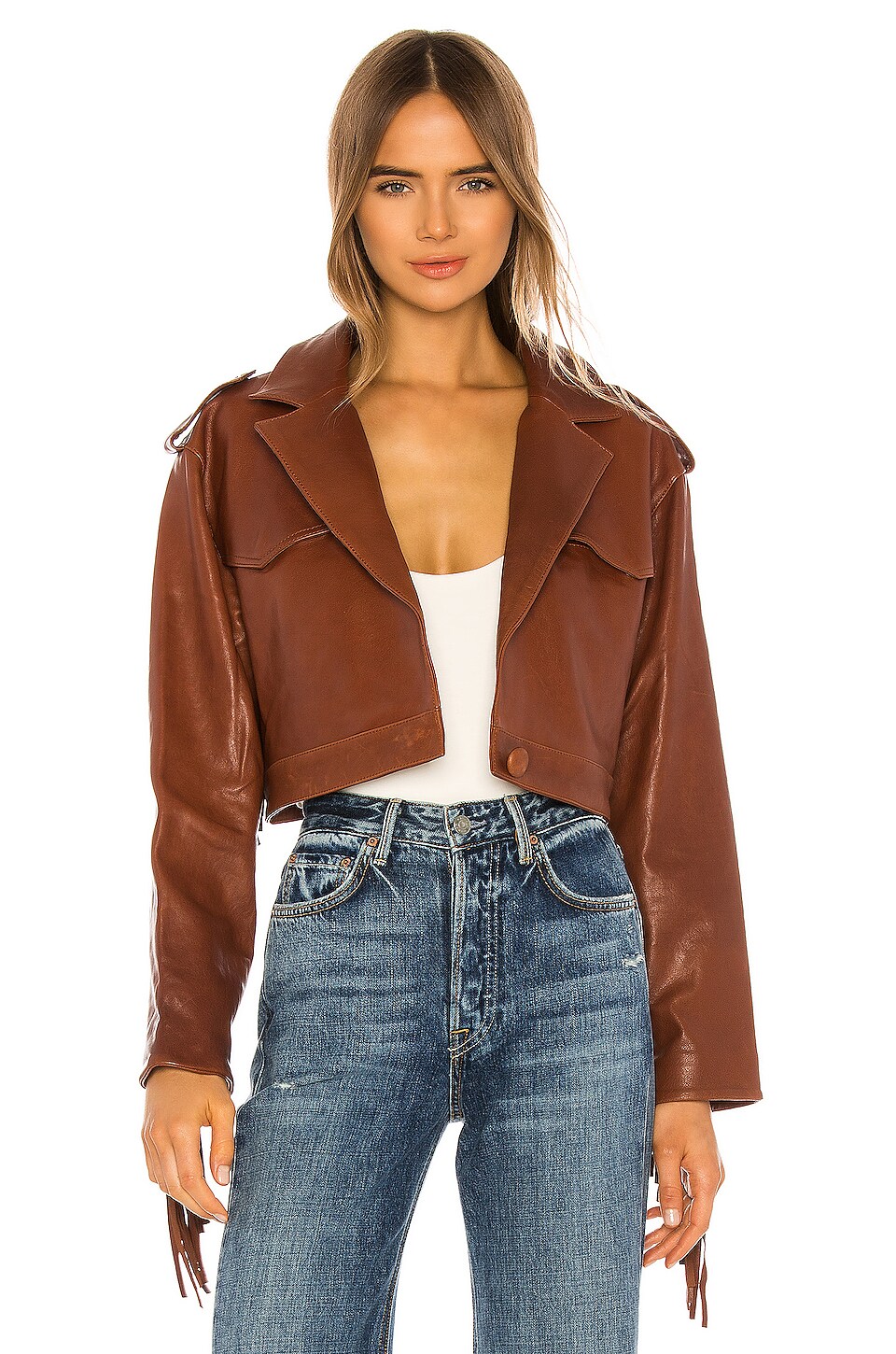 GRLFRND Sadie Leather Fringe Jacket in Brown | REVOLVE