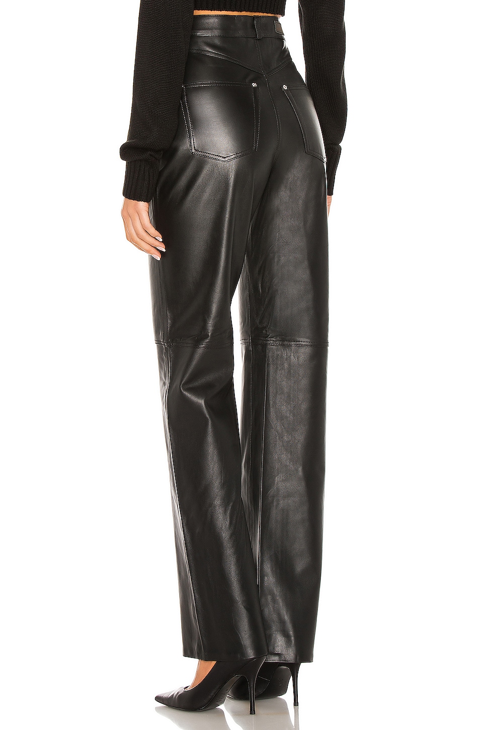 GRLFRND Mila Leather Boot Cut Pant in Black | REVOLVE