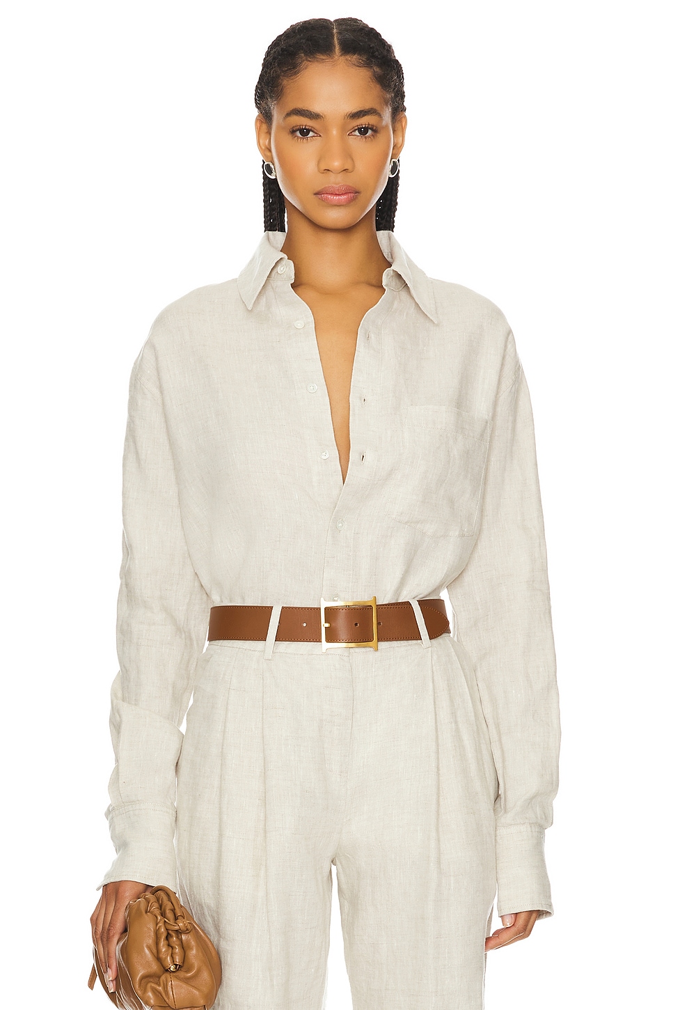 Linen Boyfriend Shirt in Natural Linen View 1 of 4