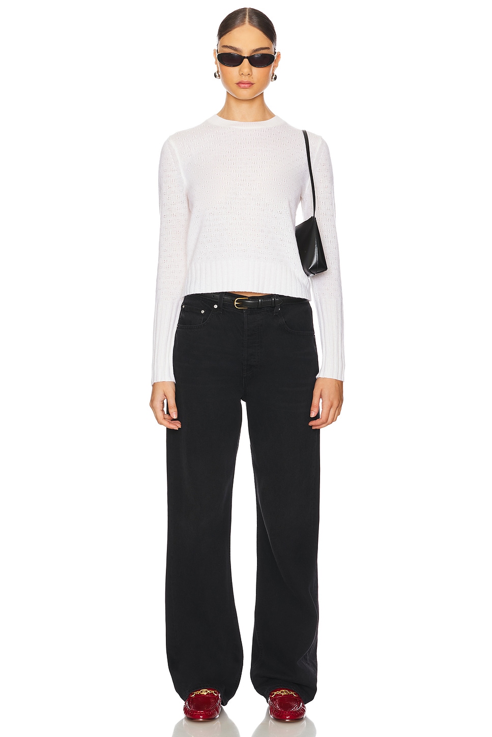 Guest In Residence Shrunken Pointelle Crew Cashmere Sweater thumbnail