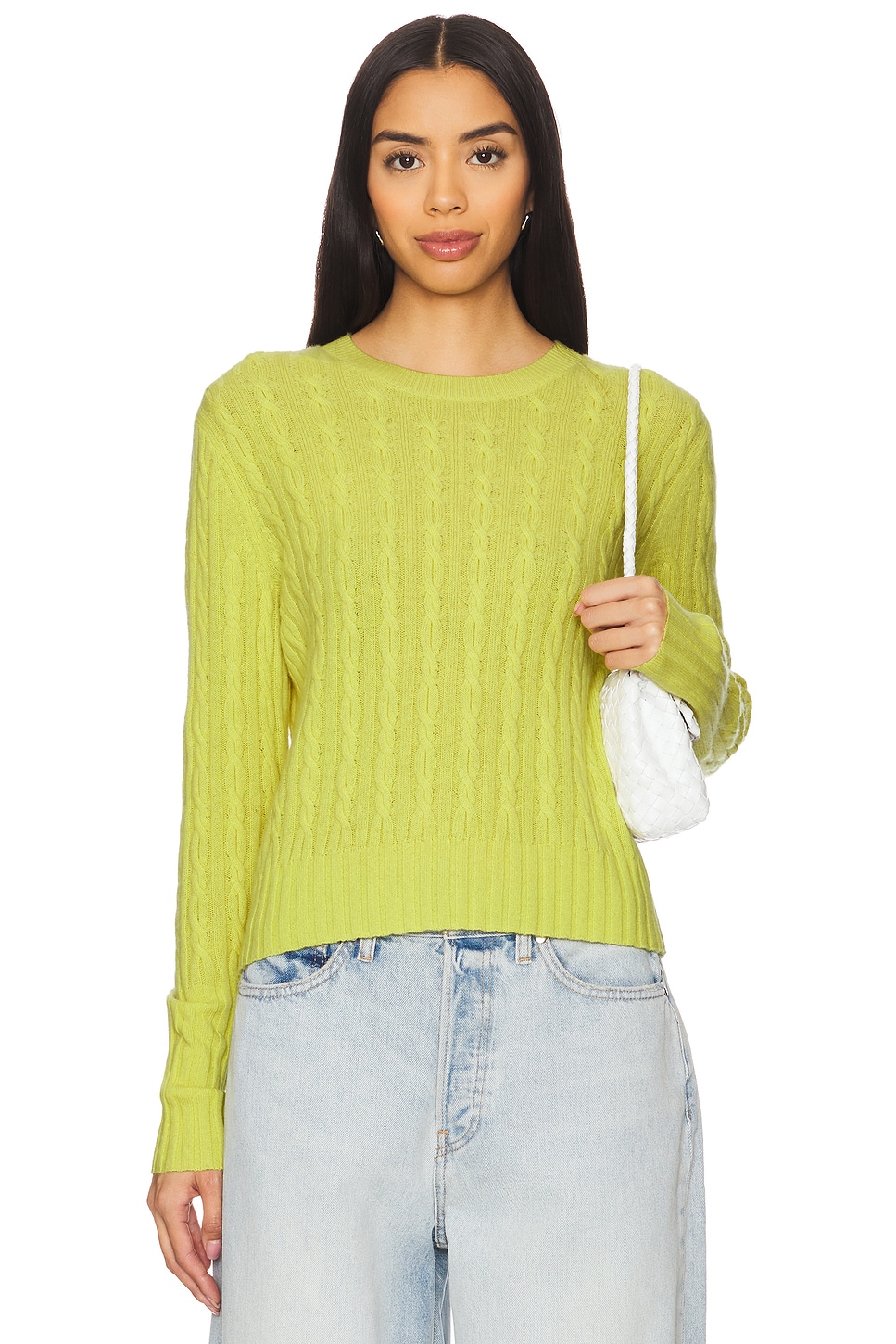 Cable Shrunken Cashmere Crew Sweater - Thumbnail 1