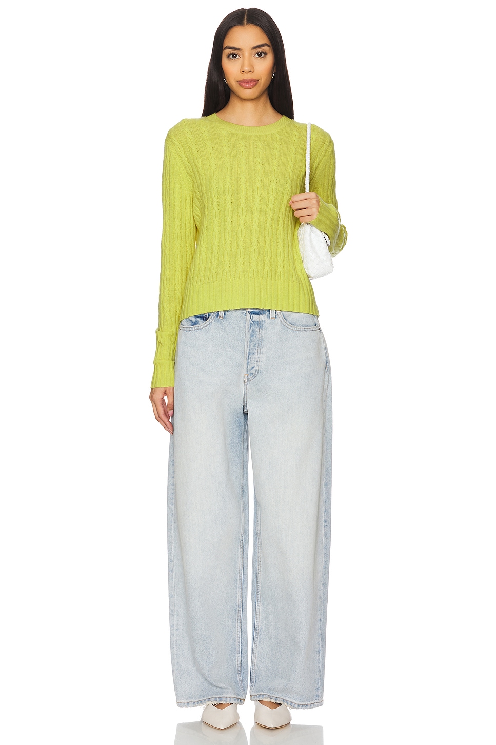 Cable Shrunken Cashmere Crew Sweater - Thumbnail 4